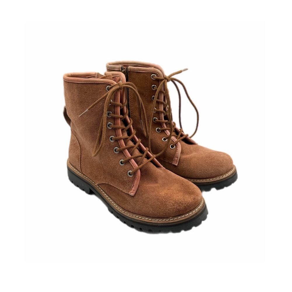 Matisse No Fly Combat Lace Up Zip Brown Suede Leather Lug Sole Casual Boots